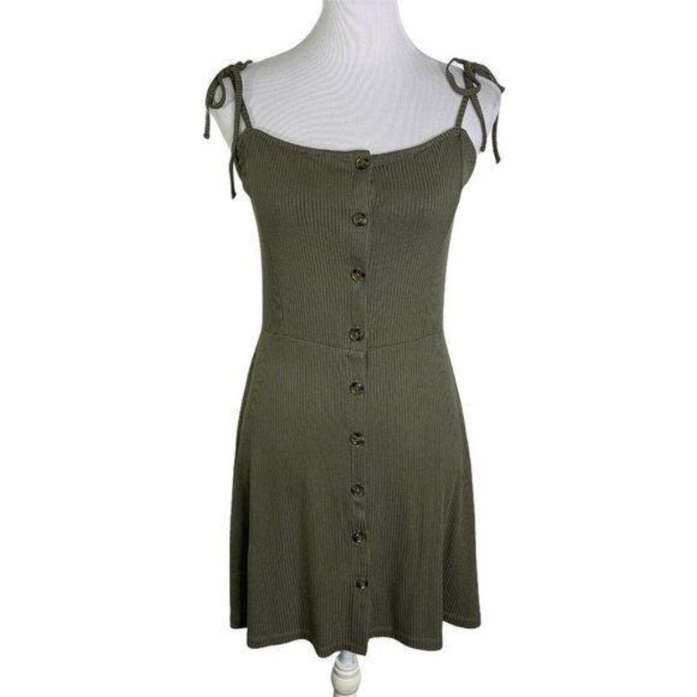 Topshop  Ribbed Button Up Tie Shoulders Mini Dress - Picture 2 of 10